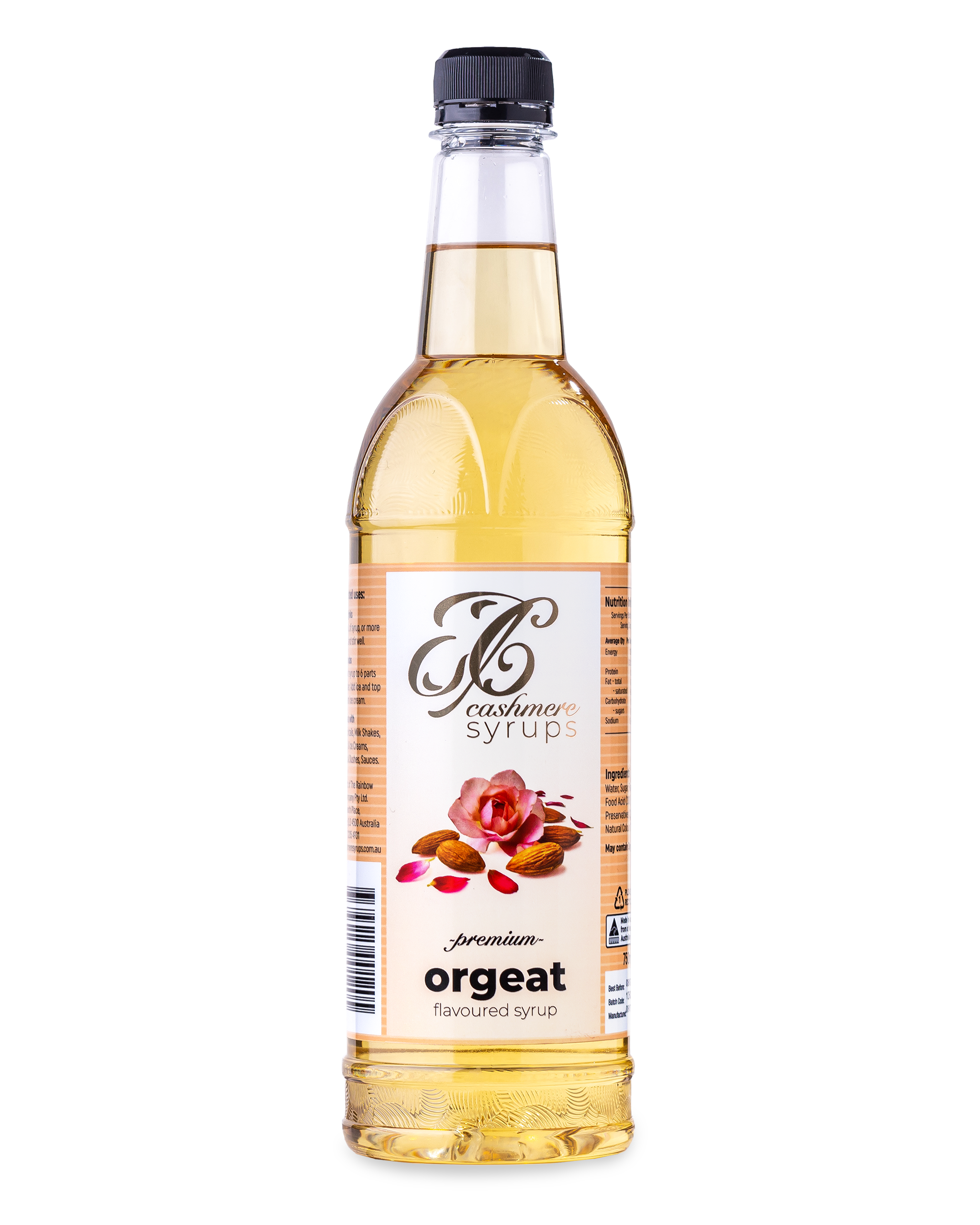 750mL bottle of Orgeat Syrup. The brand is Cashmere Syrups.